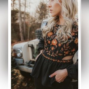 Cutout Floral Embroidery Top